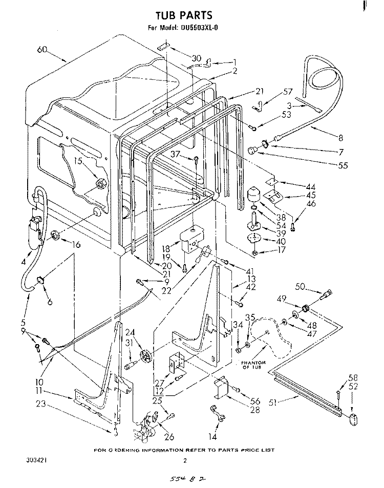 TUB , LITERATURE AND OPTIONAL Diagram and Parts List for DU5503XL0  Whirlpool Dishwasher