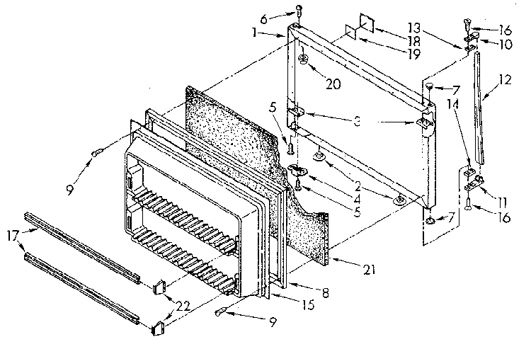 Freezer Door Diagram and Parts List for ET20AKXSN05  Whirlpool Refrigerator