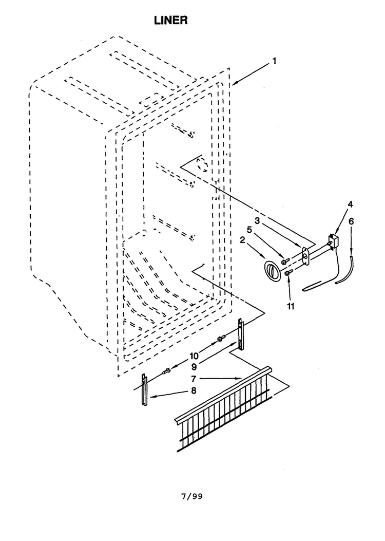 Liner Diagram and Parts List for EV120FXG06  Whirlpool Freezer