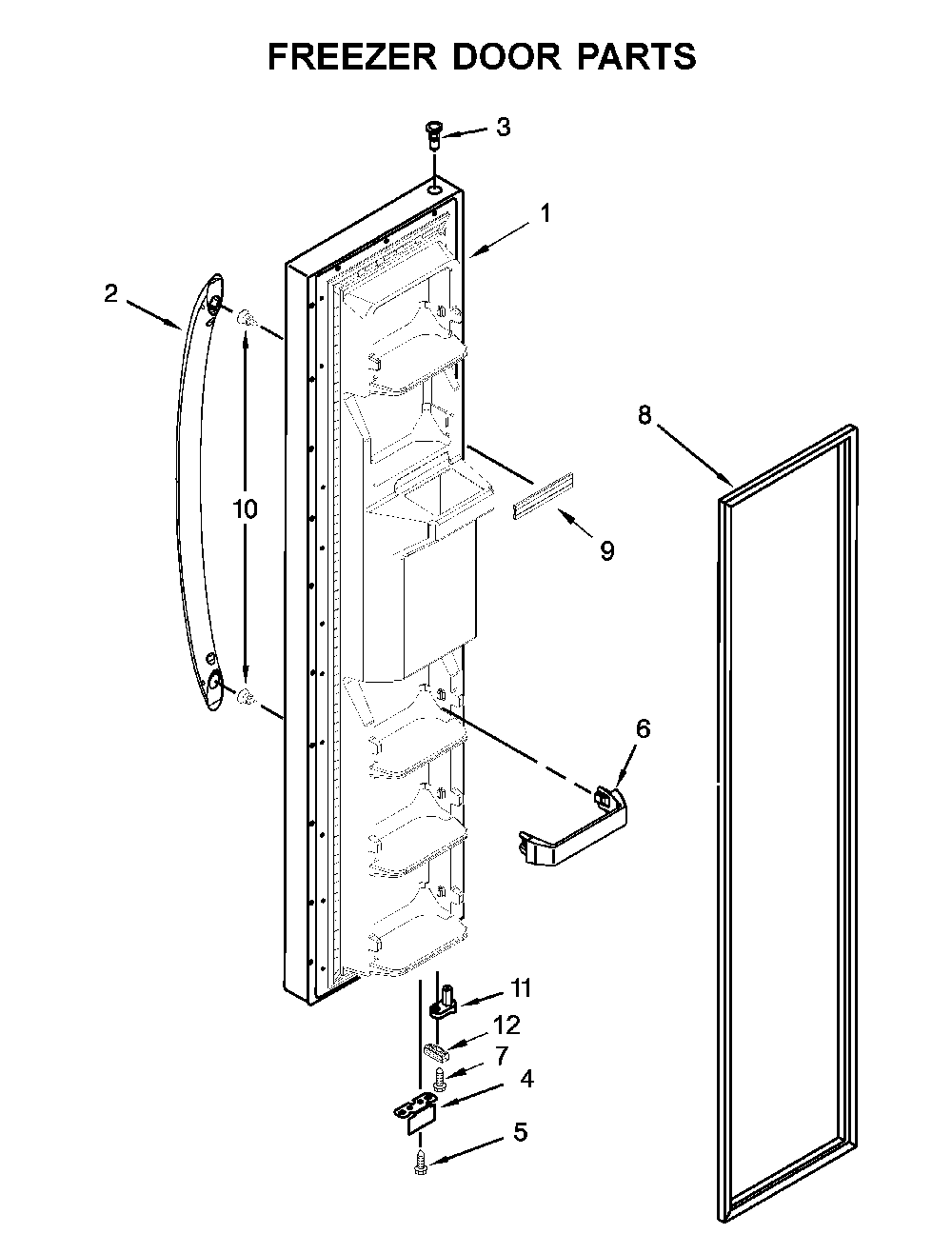 Freezer door parts Diagram and Parts List for WRS331SDHB02  Whirlpool Refrigerator