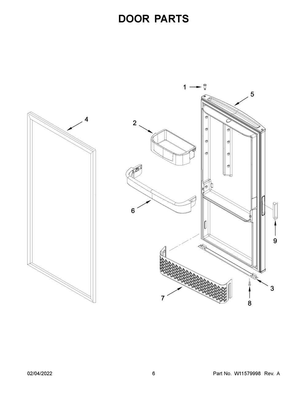 Door Parts Diagram and Parts List for GARF30FDGB03  Whirlpool Refrigerator