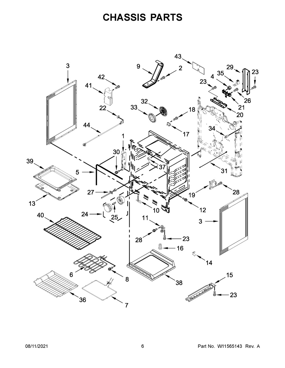 Chassis Parts Diagram and Parts List for YWFE975H0HV2  Whirlpool Range