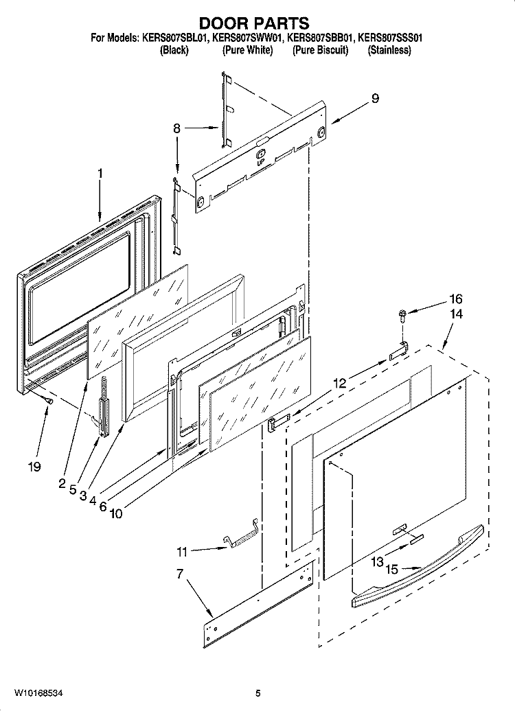 DOOR PARTS Diagram and Parts List for KERS807SBB01  KitchenAid Range