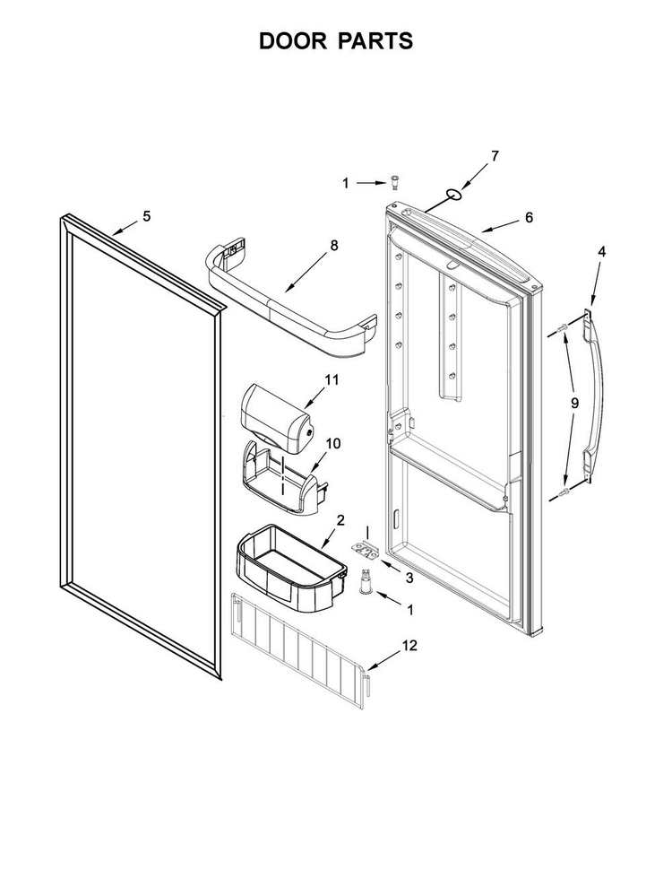 Door Parts Diagram and Parts List for WRR56X18FW01  Whirlpool Refrigerator