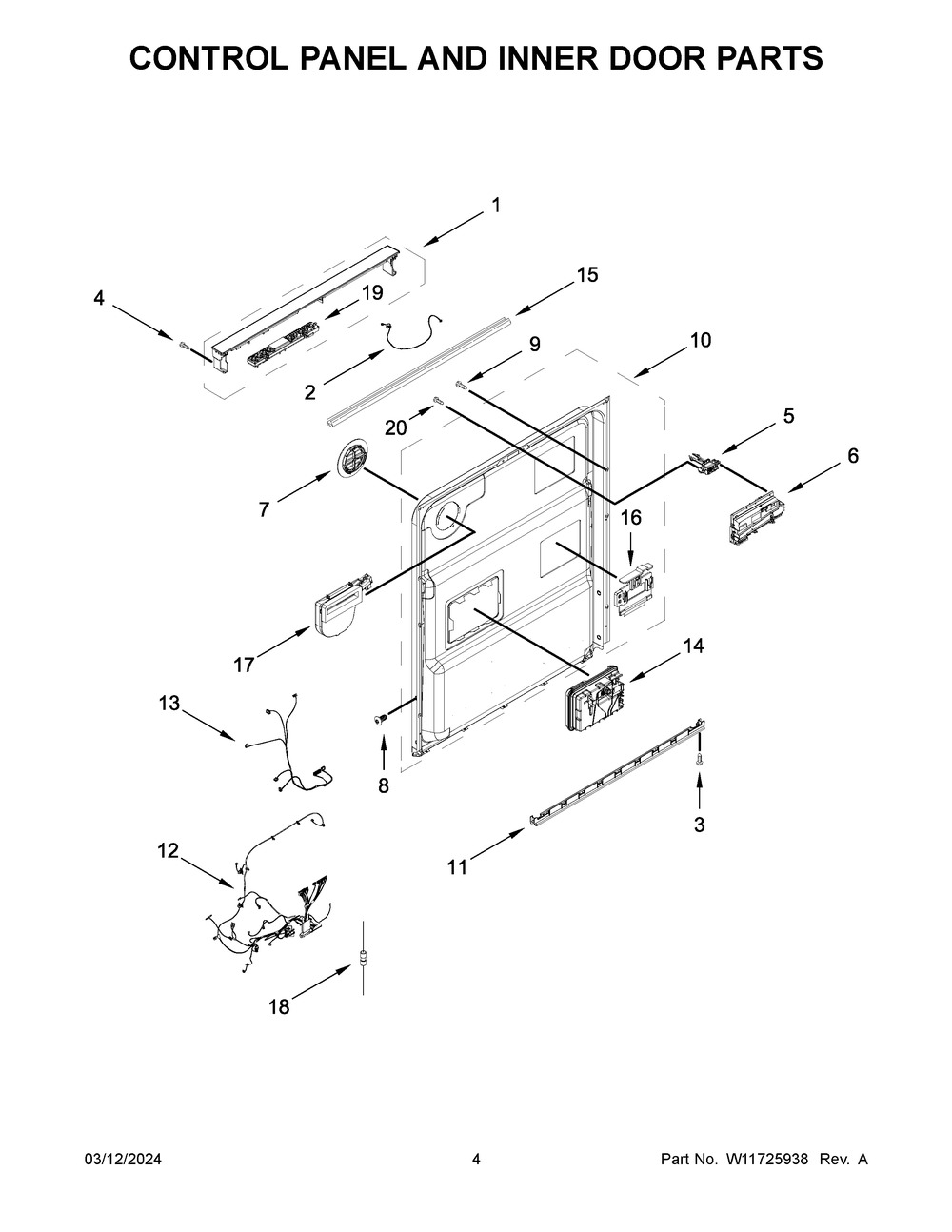 Control Panel And Inner Door Parts Diagram and Parts List for WDT970SAKV3  Whirlpool Dishwasher