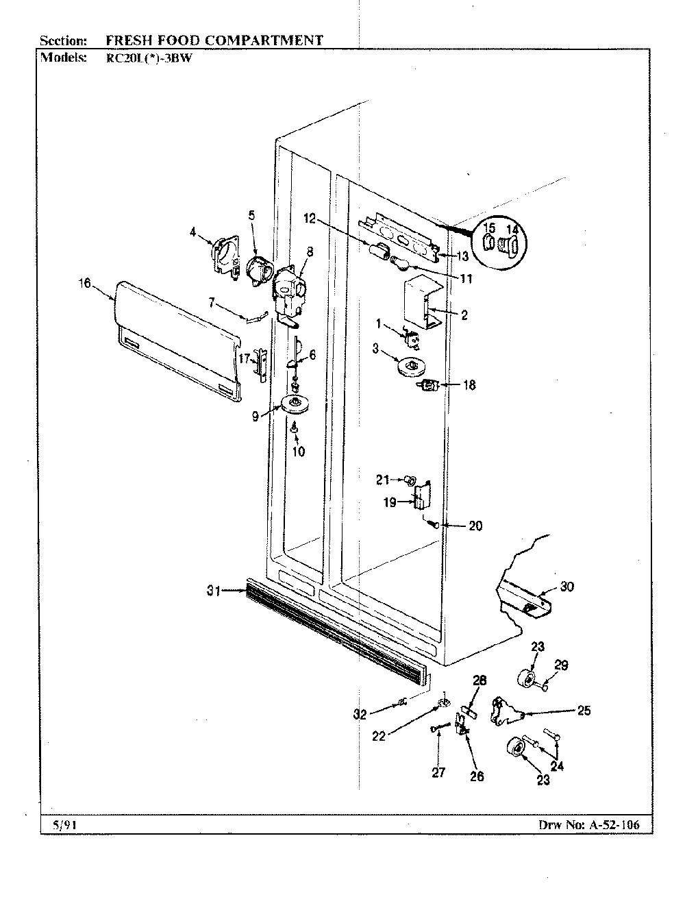 02 - Fresh Food Compartment Diagram and Parts List for RC20LN-3BW  Whirlpool Refrigerator