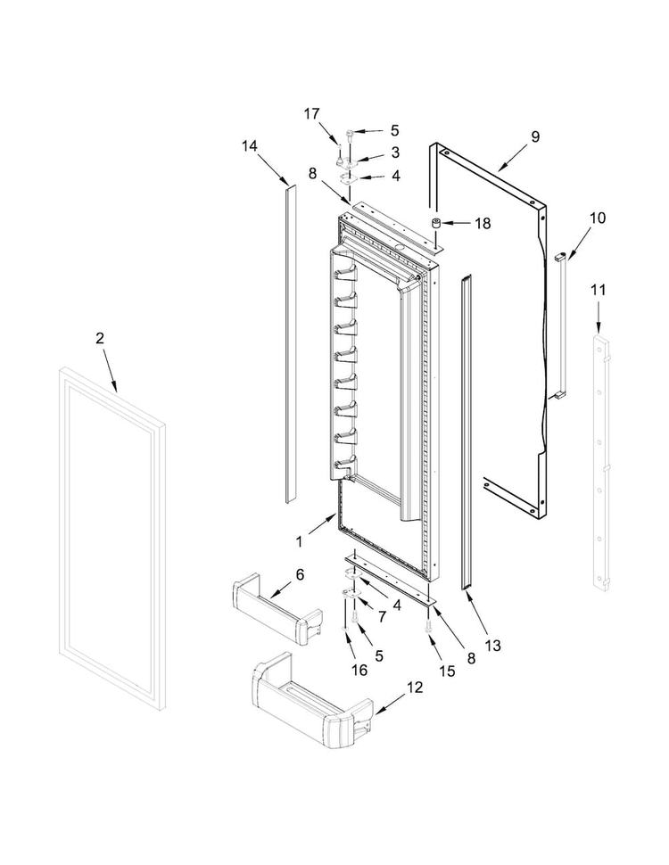 Refrigerator Door Parts Diagram and Parts List for KBFN406ESS00  KitchenAid Refrigerator