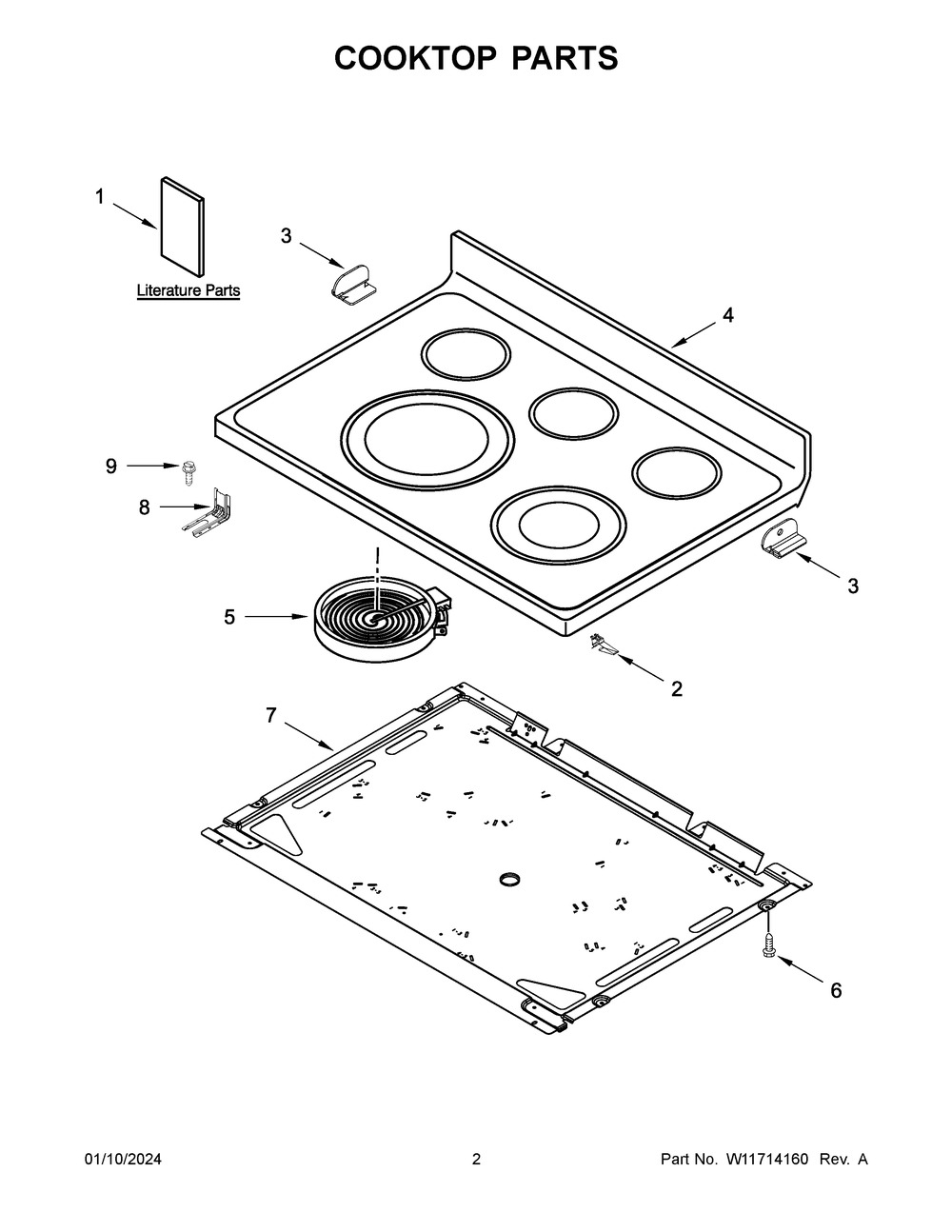 Cooktop Parts Diagram and Parts List for YWFE975H0HV5  Whirlpool Range