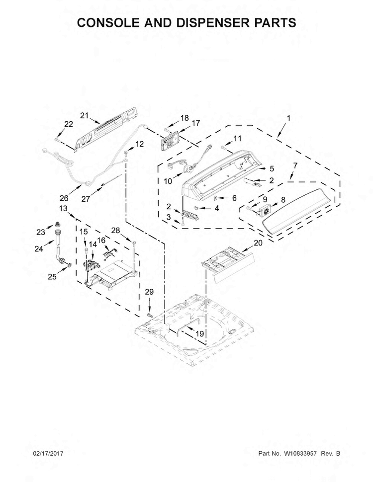 Console And Dispenser Parts Diagram and Parts List for 7MWTW7000EW0  Whirlpool Washer
