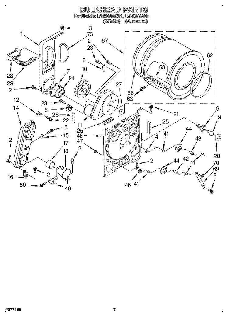 BULKHEAD Diagram and Parts List for LGR5644AN1  Whirlpool Dryer