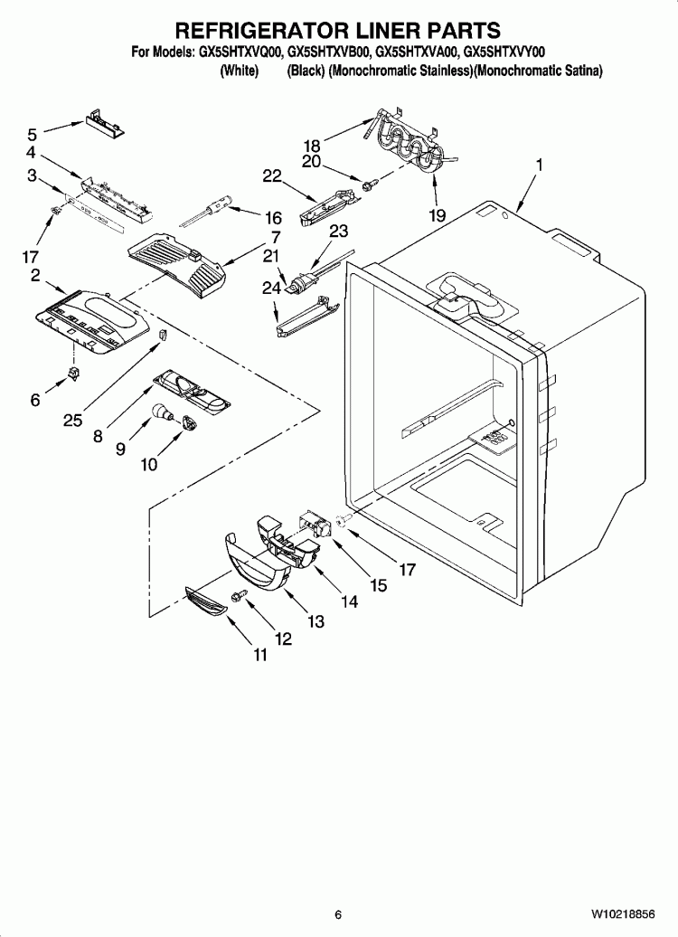 REFRIGERATOR LINER PARTS Diagram and Parts List for GX5SHTXVA00  Whirlpool Refrigerator