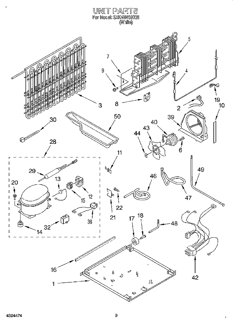 UNIT Diagram and Parts List for 3XKVN490000  Whirlpool Refrigerator