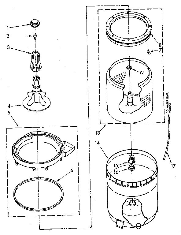 Agitator, Basket And Tub Diagram and Parts List for LA5500XSN0  Whirlpool Washer