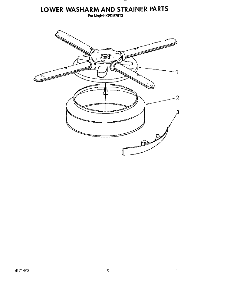 LOWER WASHARM AND STRAINER Diagram and Parts List for KPDI620T2  KitchenAid Dishwasher
