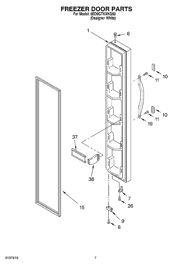 FREEZER DOOR Diagram and Parts List for 6ED0GTKXKQ00  Whirlpool Refrigerator