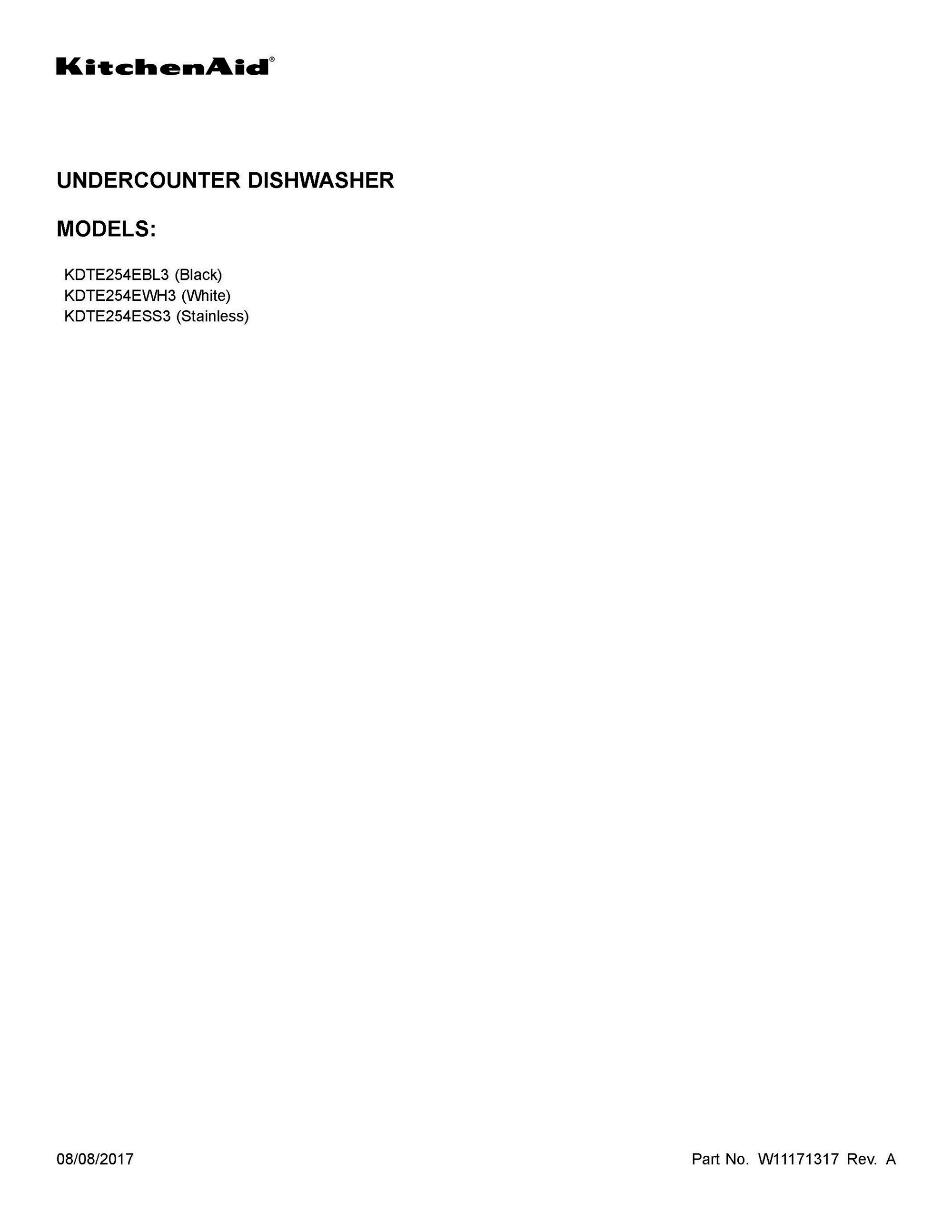 01 - COVER SHEET Diagram and Parts List for KDTE254EWH3  Whirlpool Dishwasher
