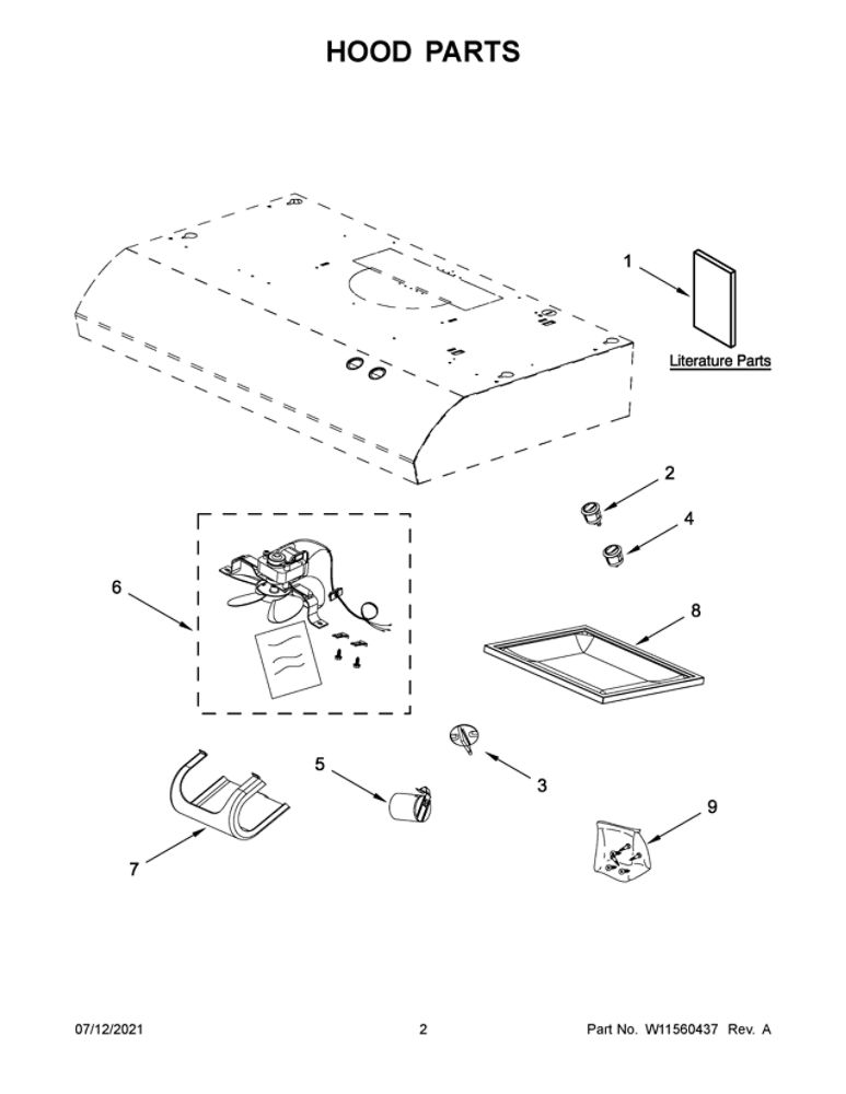 Hood Parts Diagram and Parts List for UXT4030ADS1  Whirlpool Range Hood