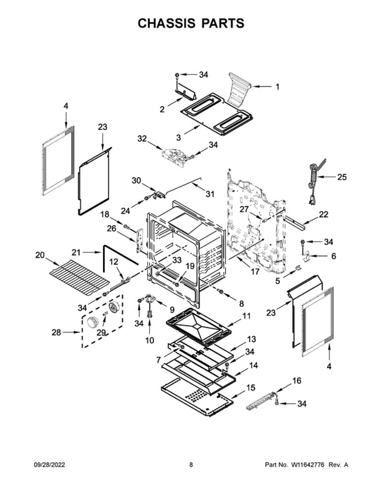 Chassis Parts Diagram and Parts List for WFG525S0JB5  Whirlpool Range
