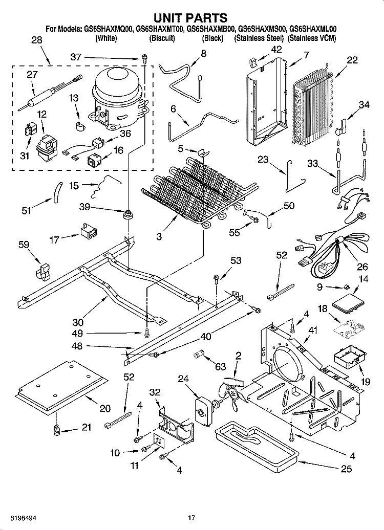 UNIT PARTS Diagram and Parts List for GS6SHAXMT00  Whirlpool Refrigerator