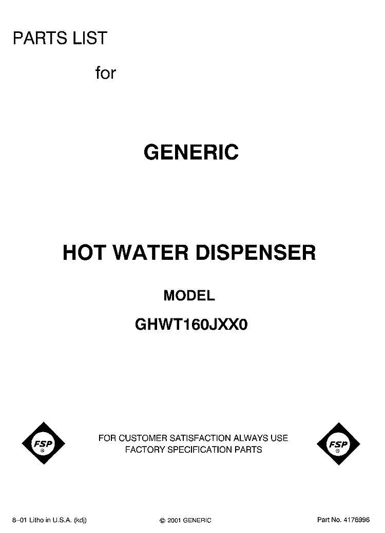 SECTION Diagram and Parts List for GHWT160JXX0  Whirlpool Miscellaneous
