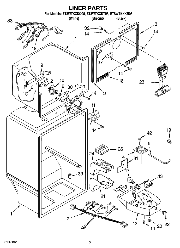 LINER PARTS Diagram and Parts List for ET8WTKXKT06  Whirlpool Refrigerator