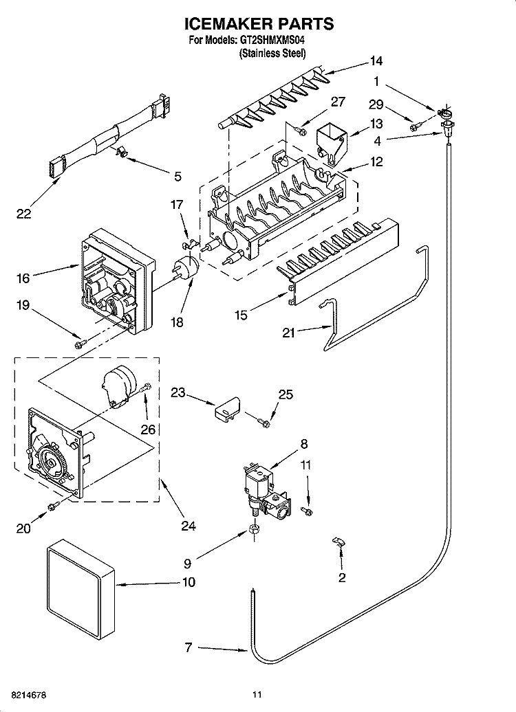 ICEMAKER PARTS Diagram and Parts List for GT2SHMXMS04  Whirlpool Refrigerator