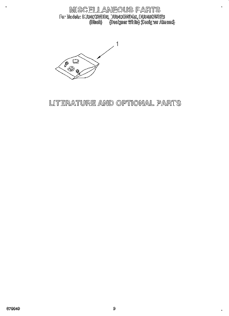 MISCELLANEOUS, LIT/OPTIONAL Diagram and Parts List for DU940QWDB6  Whirlpool Dishwasher