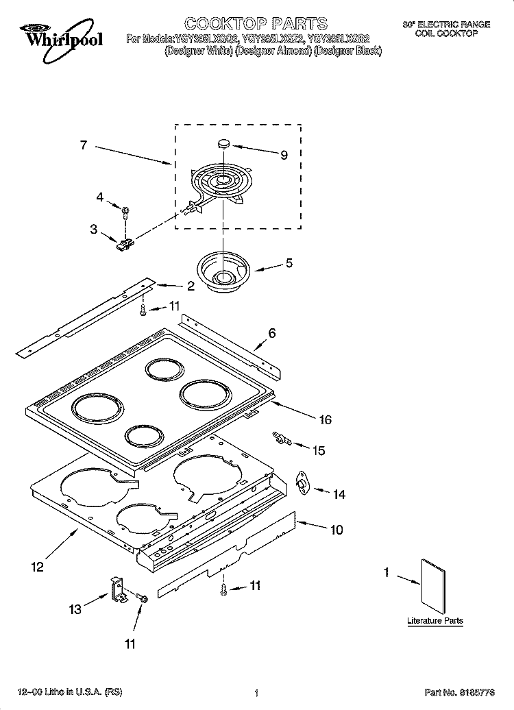 COOKTOP PARTS Diagram and Parts List for YGY395LXGQ2  Whirlpool Range