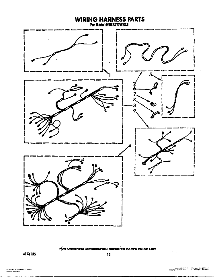 WIRING HARNESS Diagram and Parts List for KEBS277WBL2  KitchenAid Wall Oven
