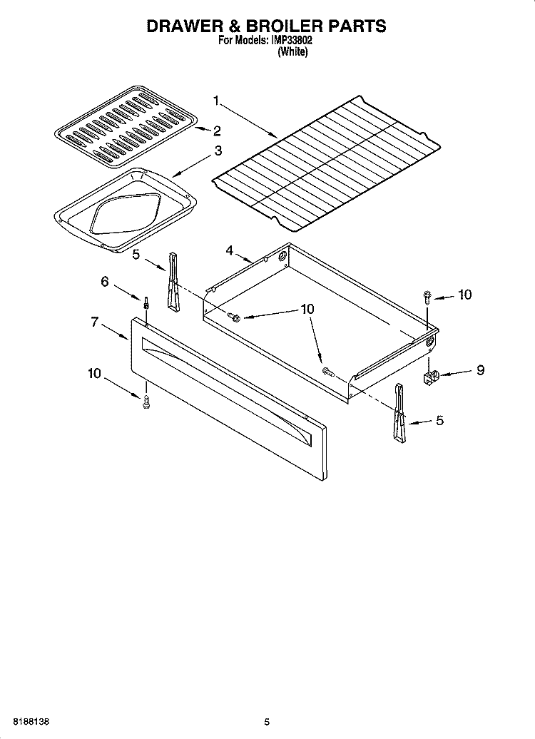 DRAWER & BROILER PARTS Diagram and Parts List for IMP33802  Inglis Range