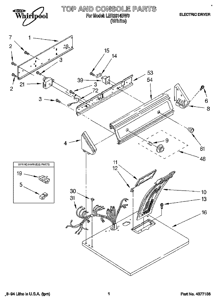 SECTION Diagram and Parts List for LER2614BW0  Whirlpool Dryer