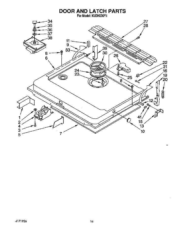 DOOR AND LATCH Diagram and Parts List for KUDH230Y1  KitchenAid Dishwasher