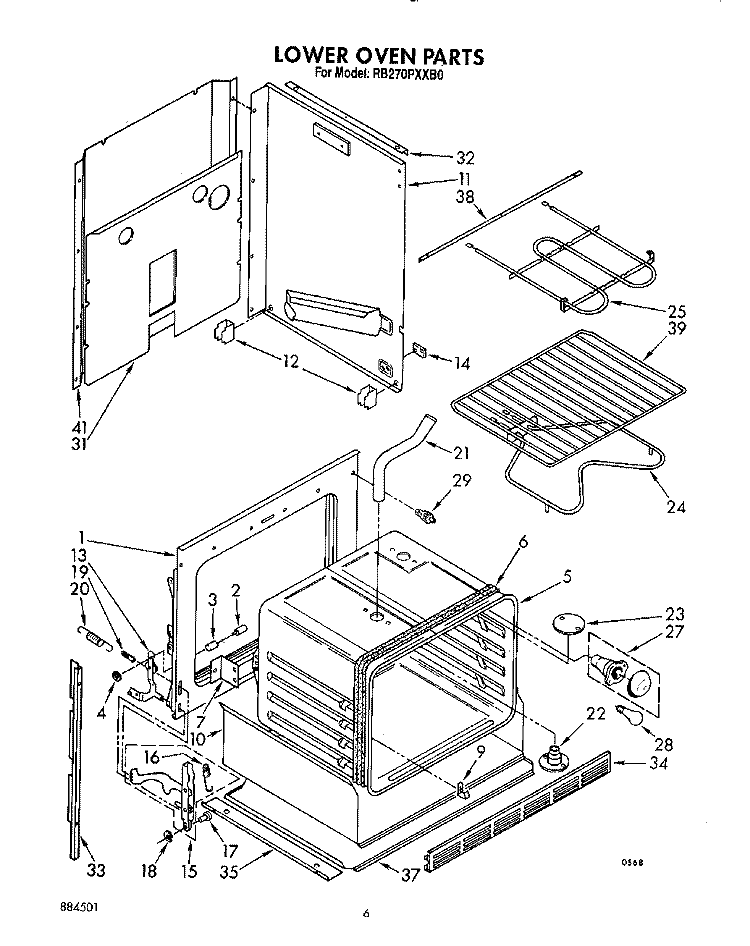 LOWER OVEN Diagram and Parts List for RB270PXXW0  Whirlpool Wall Oven