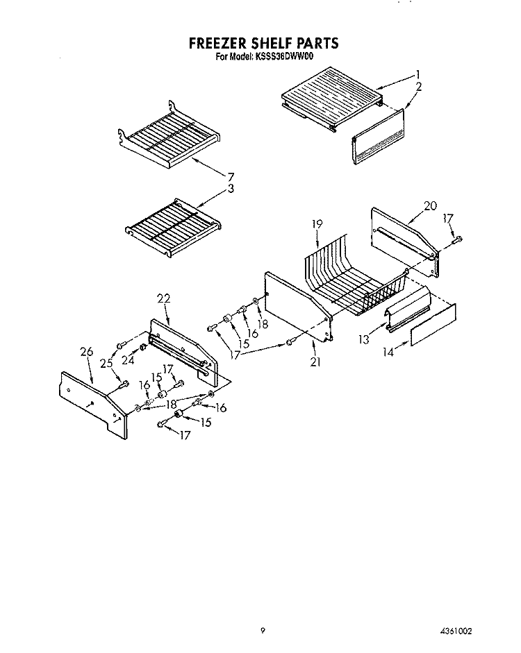 FREEZER SHELF Diagram and Parts List for KSSS36DWW00  KitchenAid Refrigerator