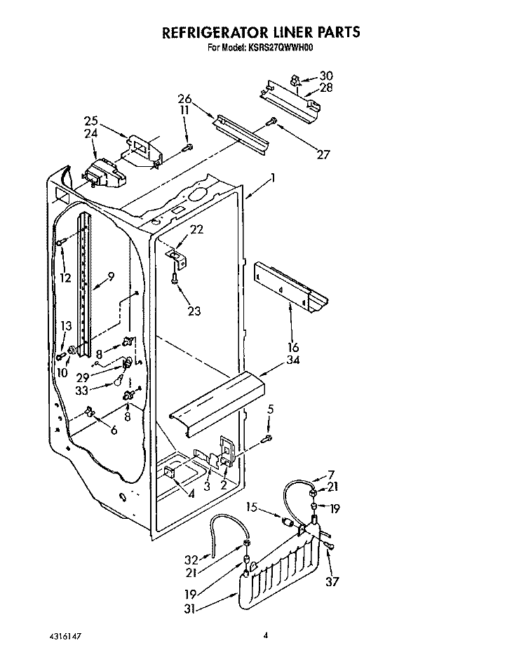 REFRIGERATOR LINER Diagram and Parts List for KSRS27QWWH00  KitchenAid Refrigerator