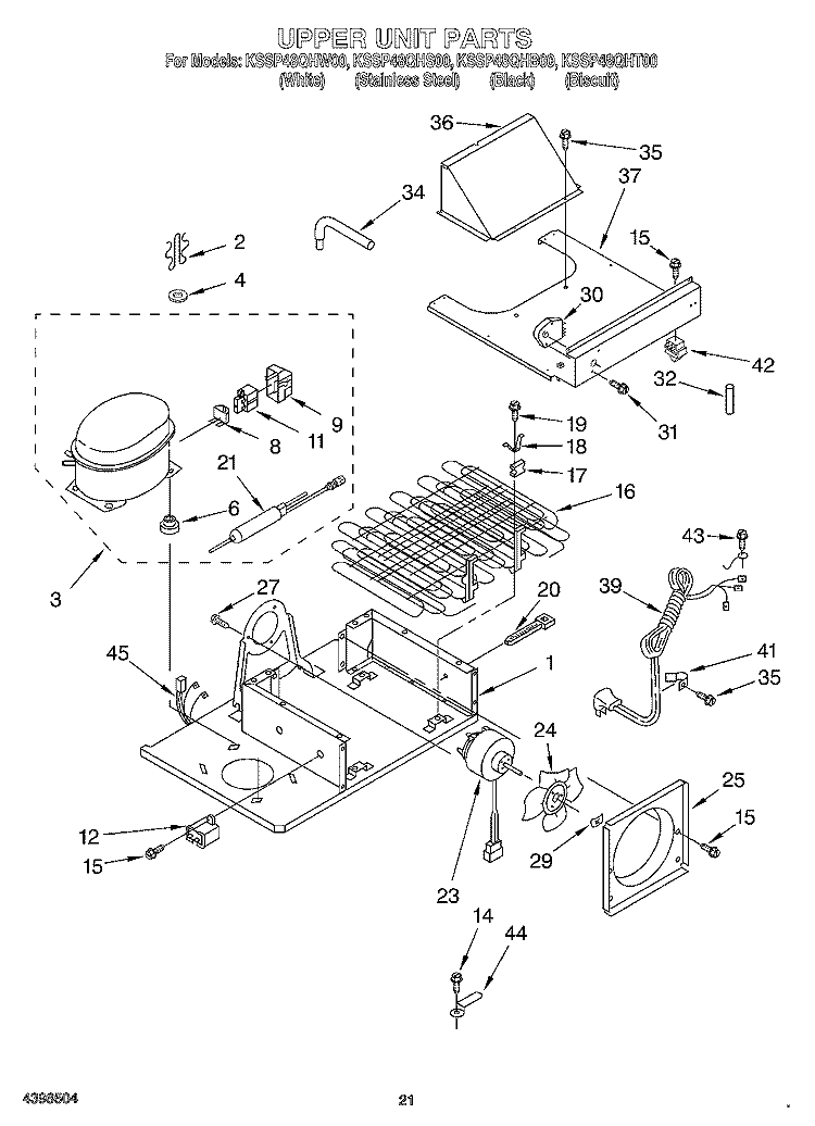 UPPER UNIT Diagram and Parts List for KSSP48QHS00  KitchenAid Refrigerator