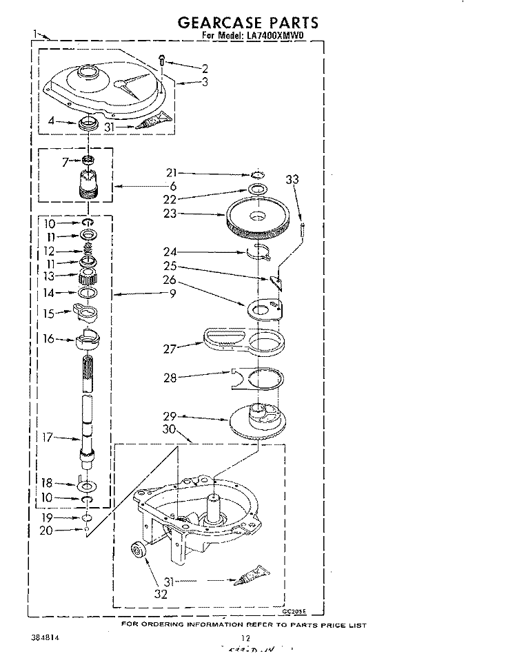 GEARCASE Diagram and Parts List for LA7400XMW0  Whirlpool Washer