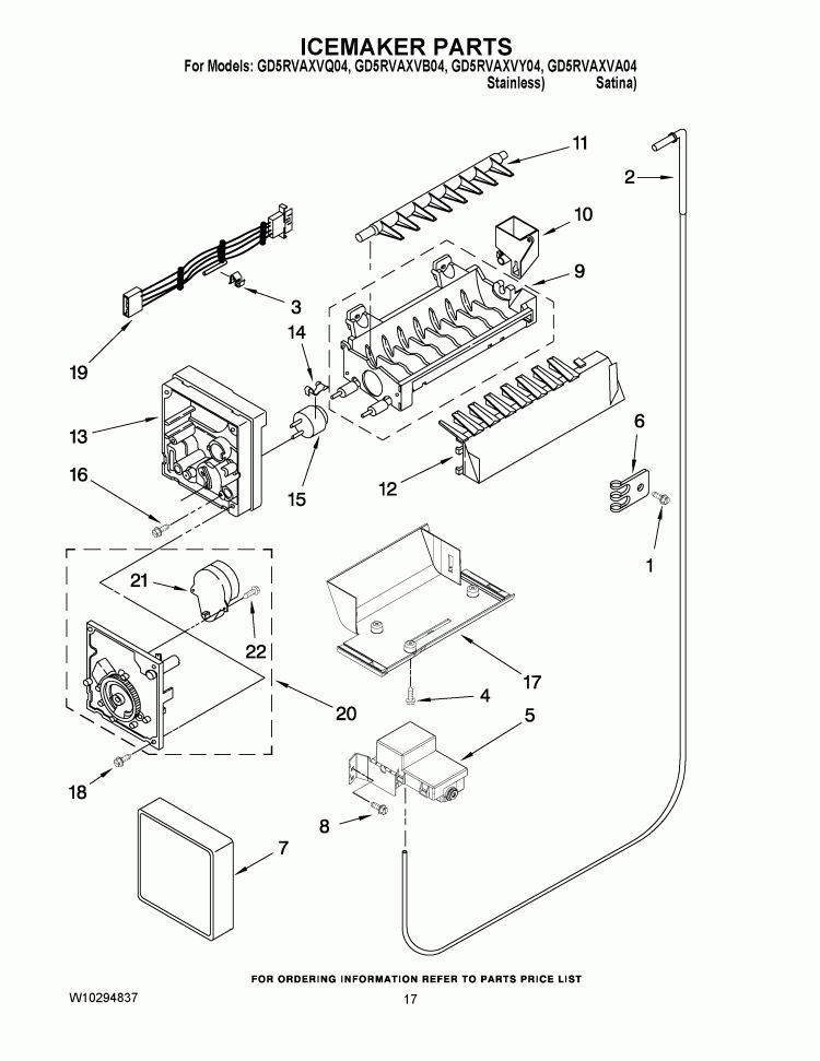 ICEMAKER PARTS Diagram and Parts List for GD5RVAXVQ04  Whirlpool Refrigerator