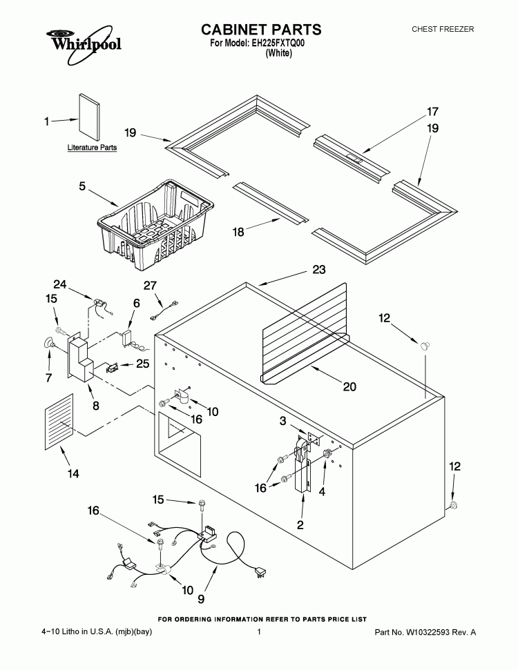 CABINET PARTS Diagram and Parts List for EH225FXTQ00  Whirlpool Freezer