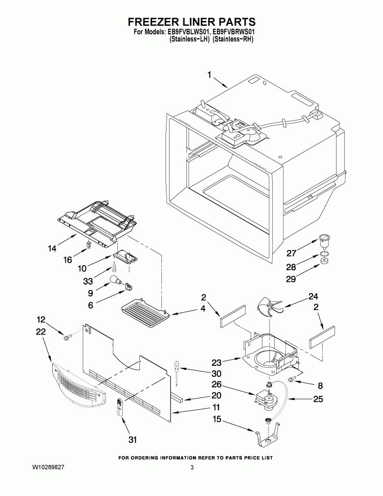 FREEZER LINER PARTS Diagram and Parts List for EB9FVBLWS01  Whirlpool Refrigerator