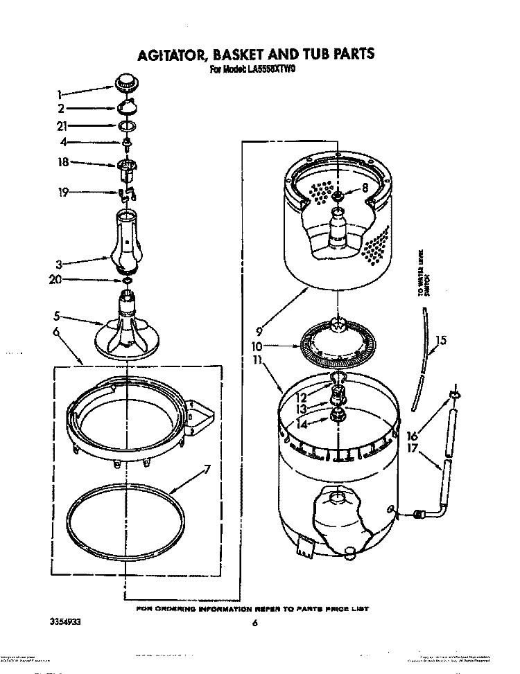AGITATOR, BASKET AND TUB Diagram and Parts List for LA5558XTF0  Whirlpool Washer