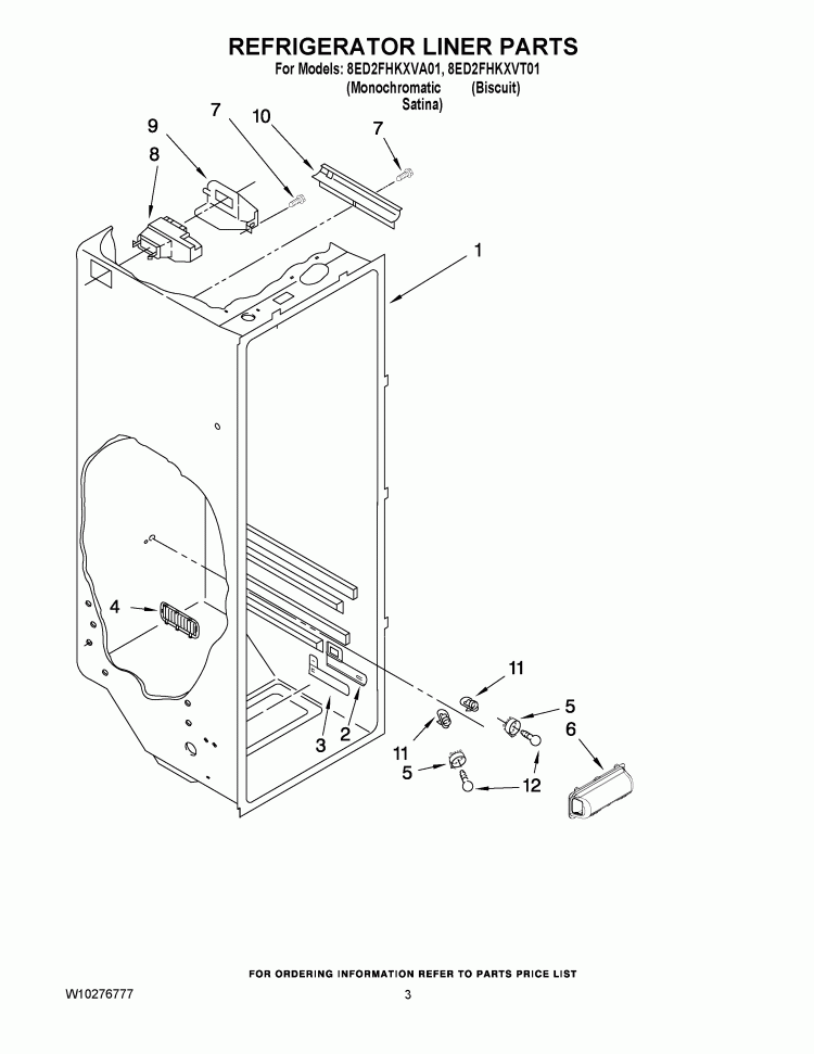 REFRIGERATOR LINER PARTS Diagram and Parts List for 8ED2FHKXVT01  Whirlpool Refrigerator