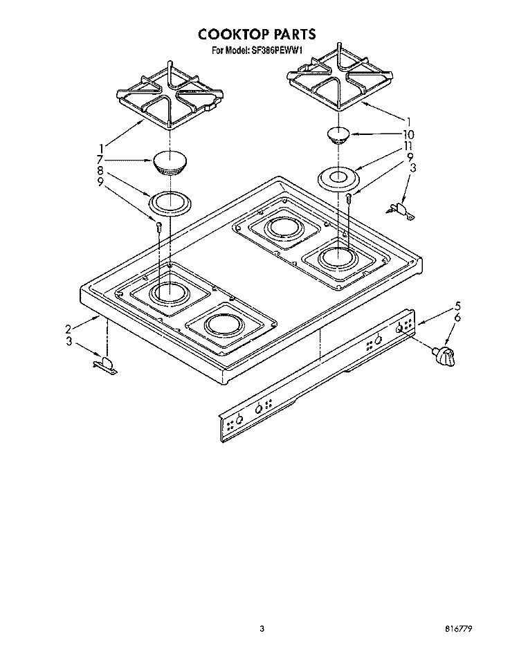 COOKTOP Diagram and Parts List for SF386PEWW1  Whirlpool Range