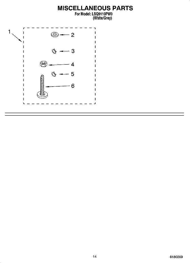 MISCELLANEOUS PARTS - OPTIONAL PARTS (NOT INCLUDED) Diagram and Parts List for LSQ9110PW0  Whirlpool Washer