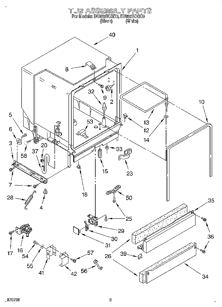 TUB ASSEMBLY Diagram and Parts List for DU925SCGB0  Whirlpool Dishwasher