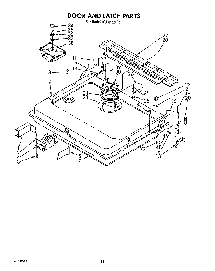 DOOR AND LATCH Diagram and Parts List for KUDP220T5  KitchenAid Dishwasher