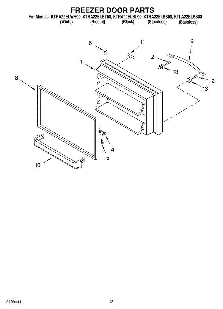 FREEZER DOOR Diagram and Parts List for KTRA22ELSS00  KitchenAid Refrigerator