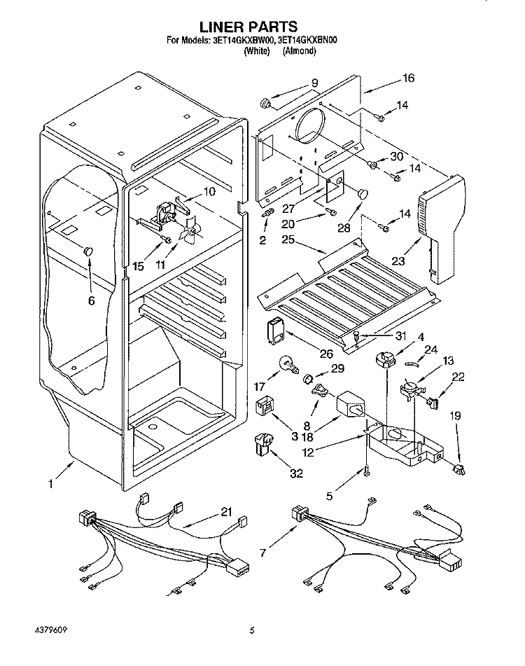 LINER, LIT/OPTIONAL Diagram and Parts List for 3ET14GKXBW00  Whirlpool Refrigerator