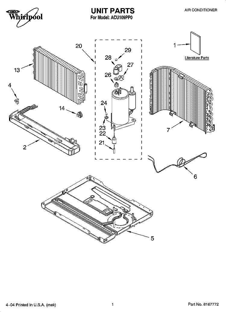 UNIT PARTS Diagram and Parts List for ACU109PP0  Whirlpool Air Conditioner