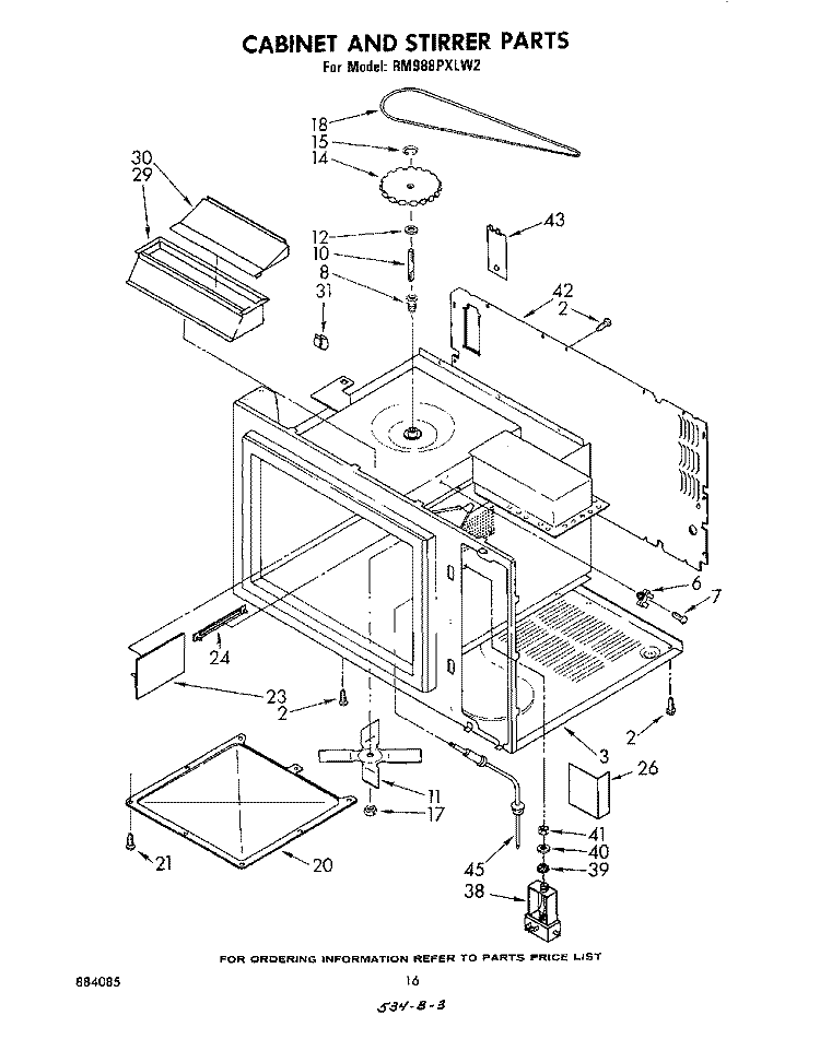 CABINET AND STIRRER Diagram and Parts List for RM988PXLW2  Whirlpool Microwave Oven Combo